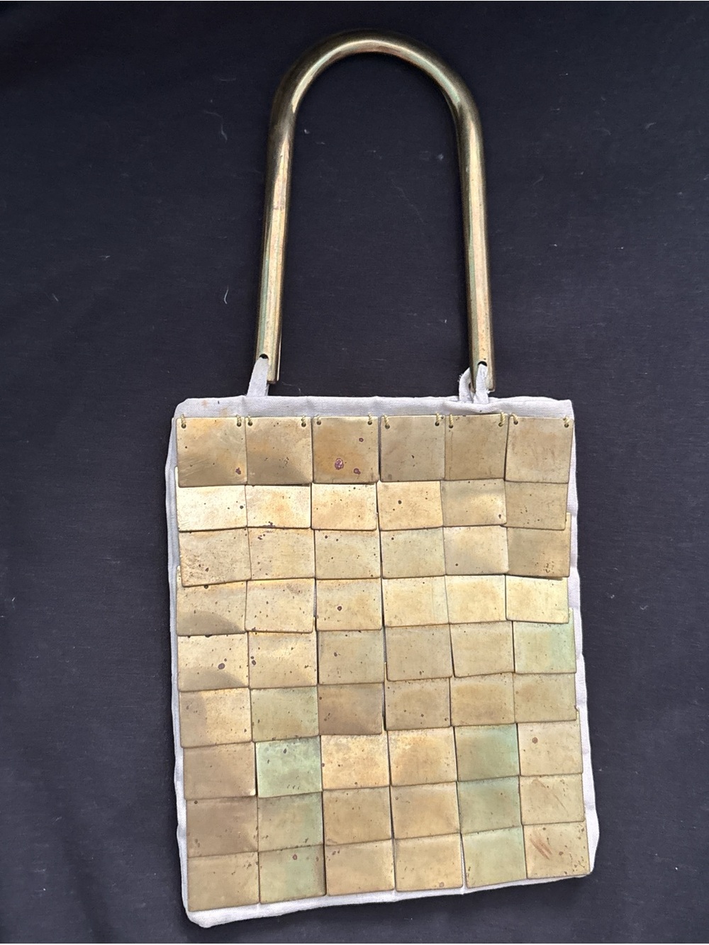 Agnes B. Gold-Tone Tile Mini Evening Bag with White Trim